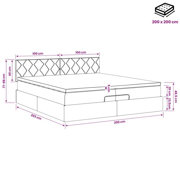 vidaXL Ottoman posteľ s matracom a LED Tmavomodrá 200 x 200 cm Zamat – Obrázok 12