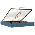 vidaXL Ottoman posteľ s matracom a LED Tmavomodrá 200 x 200 cm Zamat – Obrázok 4