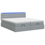 vidaXL Ottoman posteľ s matracom a LED Svetlosivá 160 x 200 cm Látka – Obrázok 7