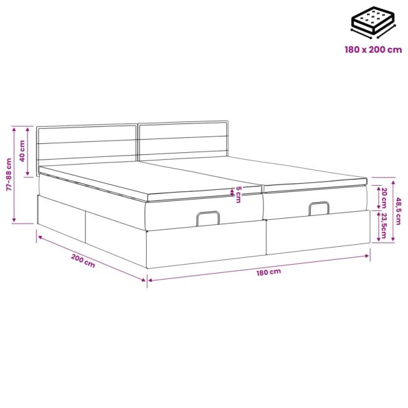 vidaXL Ottoman posteľ s matracom a LED Modrá 180 x 200 cm Látka – Obrázok 12