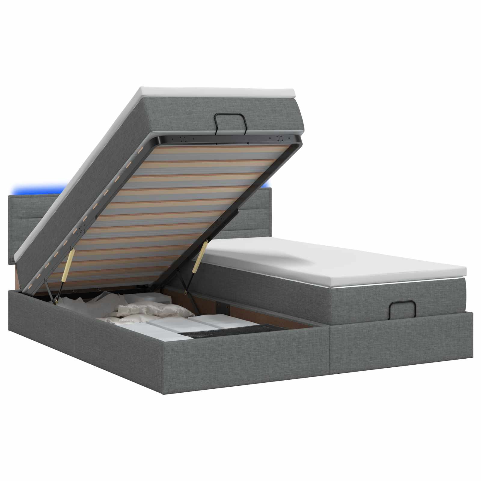 3457260_1.jpg vidaXL Ottoman posteľ s matracom a LED Tmavosivá 200 x 200 cm Látka – Obrázok 1