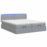 vidaXL Ottoman posteľ s matracom a LED Svetlosivá 160 x 200 cm Látka – Obrázok 7