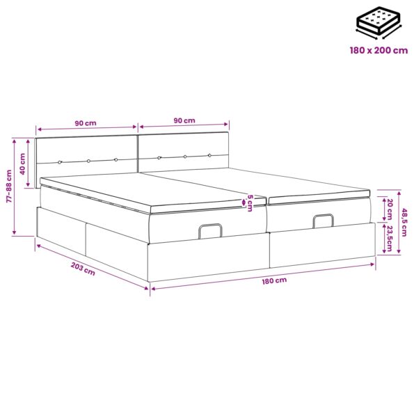 vidaXL Ottoman posteľ s matracom a LED Sivohnedá 180 x 200 cm Látka – Obrázok 12