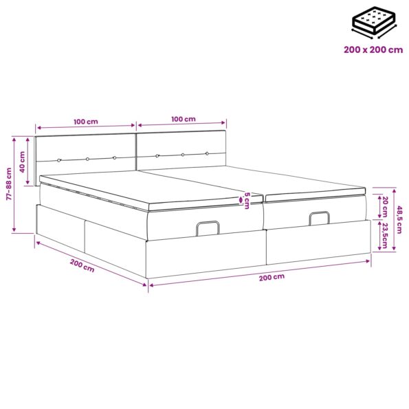 vidaXL Ottoman posteľ s matracom a LED Modrá 200 x 200 cm Látka – Obrázok 12