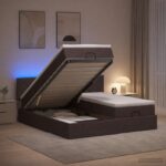 vidaXL Ottoman posteľ s matracom a LED Tmavohnedá 200 x 200 cm Látka – Obrázok 4