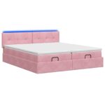 vidaXL Ottoman posteľ s matracom a LED Ružová 160 x 200 cm Zamat – Obrázok 7