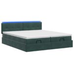 vidaXL Ottoman posteľ s matracom a LED Tmavozelená 200 x 200 cm Zamat – Obrázok 7