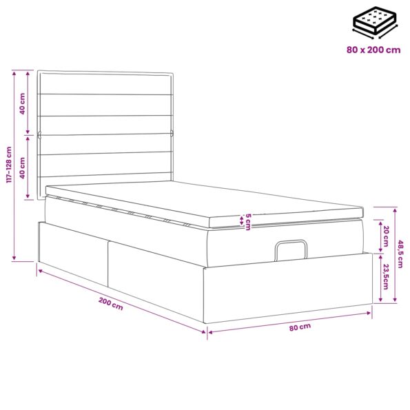 vidaXL Ottoman posteľ s matracom a LED Čierna 80 x 200 cm Látka – Obrázok 12