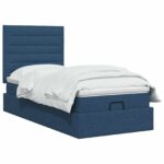 vidaXL Ottoman posteľ s matracom a LED Modrá 90 x 190 cm Látka – Obrázok 2