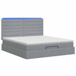 vidaXL Ottoman posteľ s matracom a LED Svetlosivá 140 x 190 cm Látka – Obrázok 7