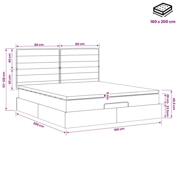 vidaXL Ottoman posteľ s matracom a LED Čierna 160 x 200 cm Látka – Obrázok 12