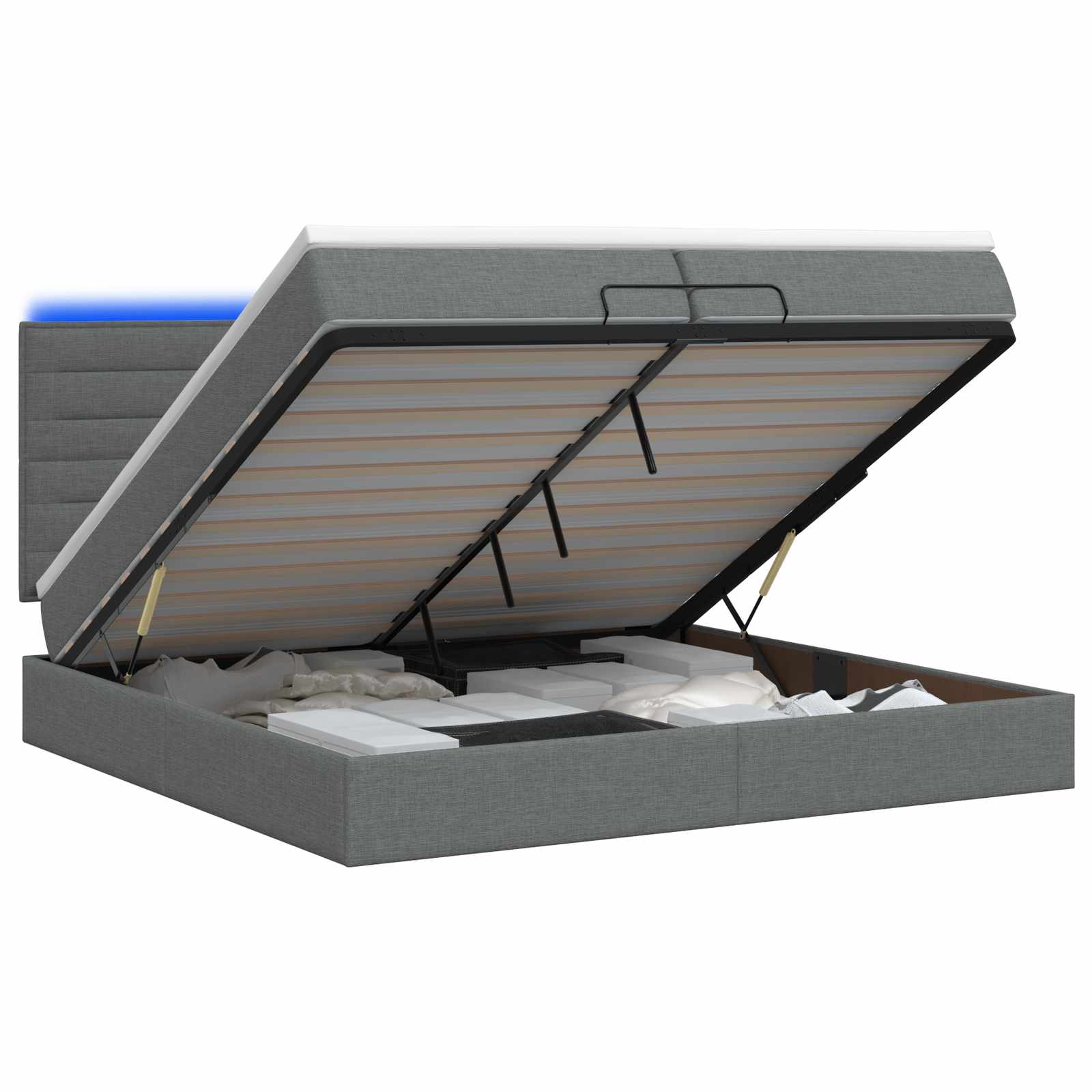 3458015_1.jpg vidaXL Ottoman posteľ s matracom a LED Tmavosivá 200 x 200 cm Látka – Obrázok 1