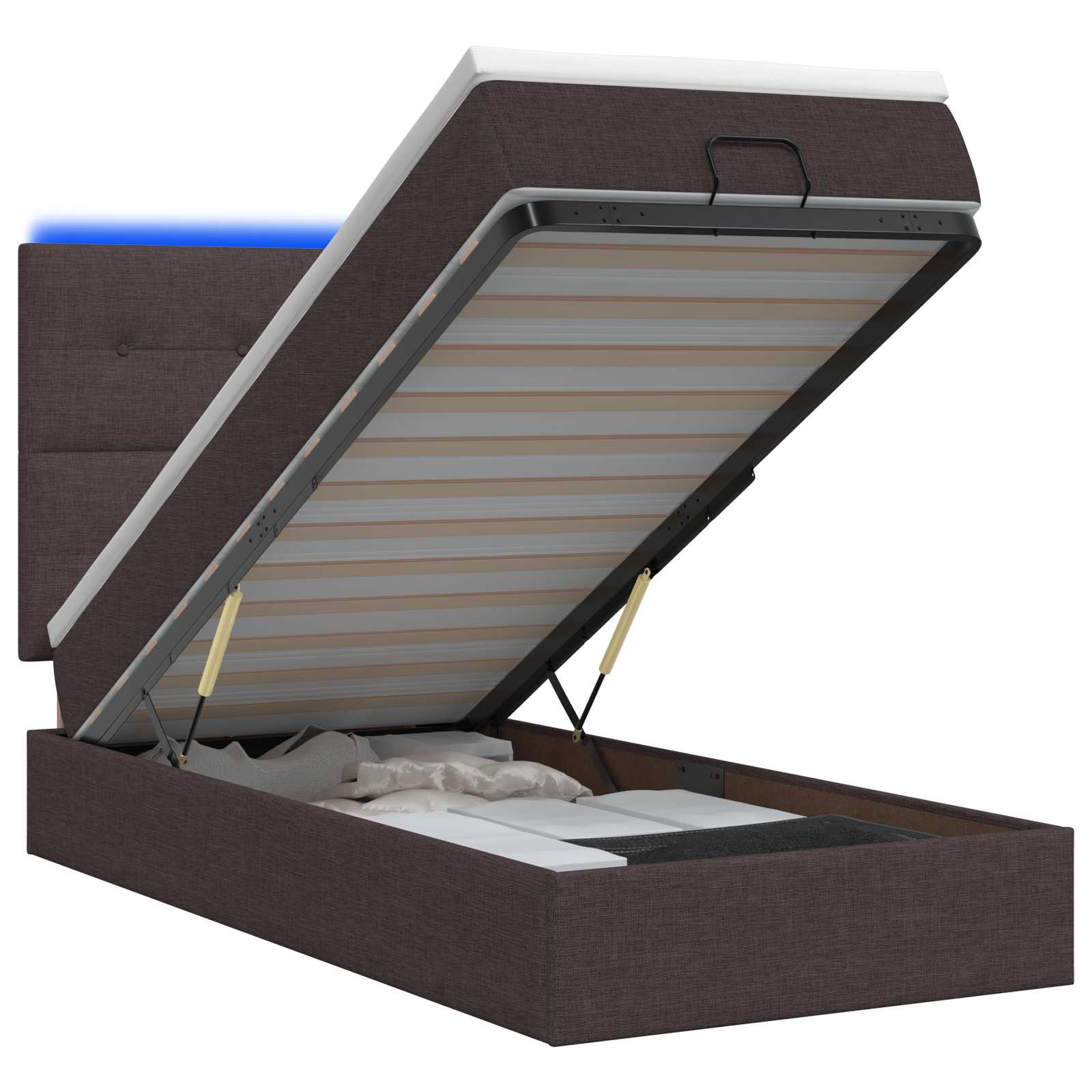 3458030_1.jpg vidaXL Ottoman posteľ s matracom a LED Tmavohnedá 80 x 200 cm Látka – Obrázok 1