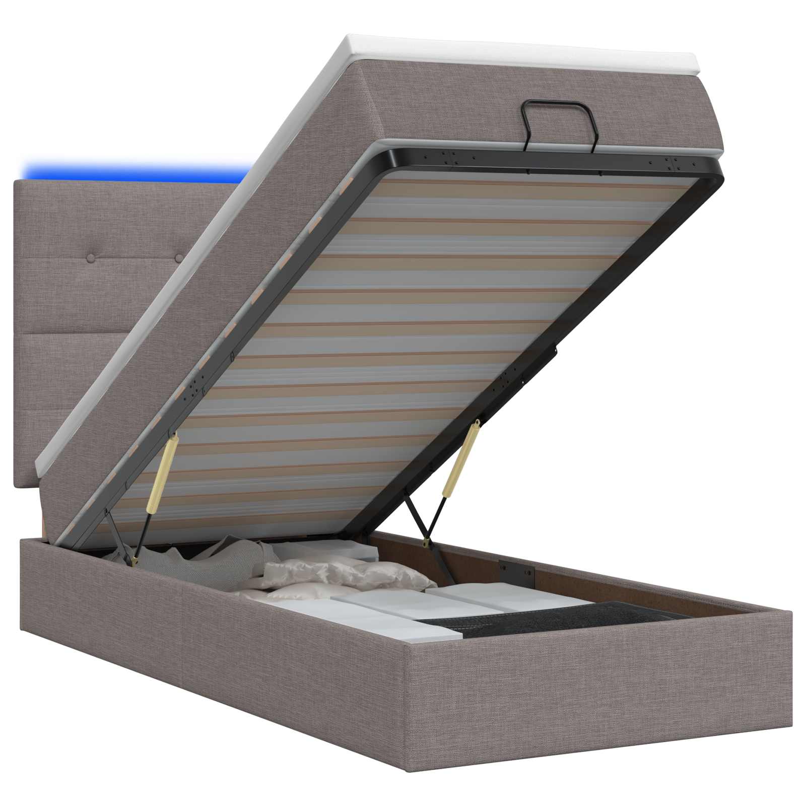 3458031_1.jpg vidaXL Ottoman posteľ s matracom a LED Sivohnedá 80 x 200 cm Látka – Obrázok 1