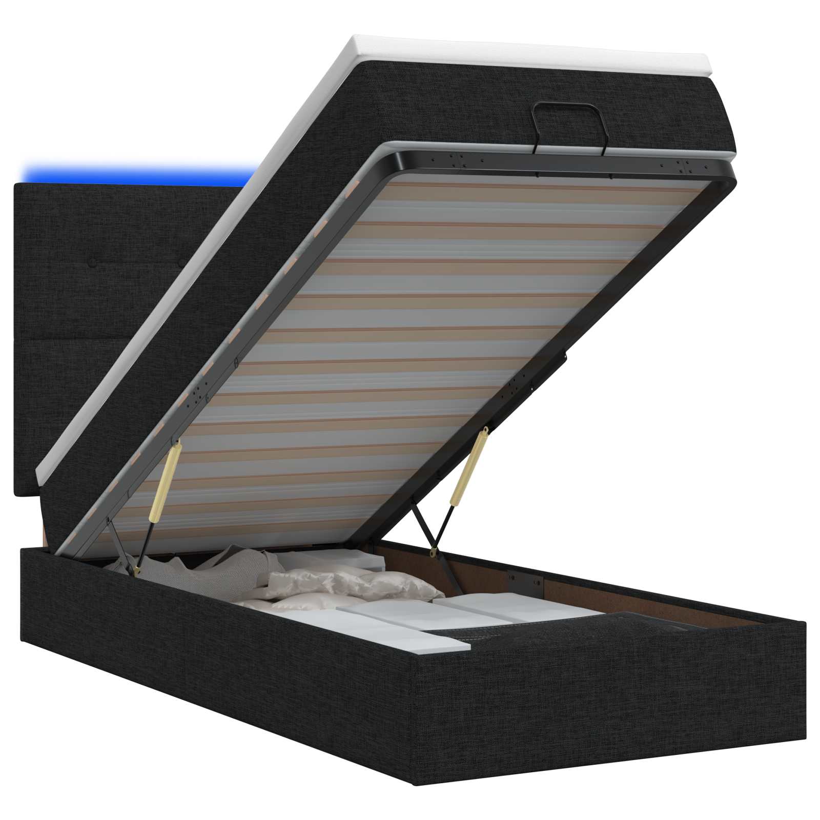 3458043_1.jpg vidaXL Ottoman posteľ s matracom a LED Čierna 90 x 200 cm Látka – Obrázok 1
