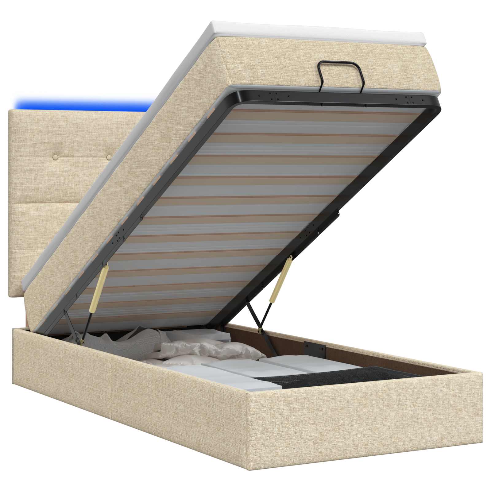 3458046_1.jpg vidaXL Ottoman posteľ s matracom a LED Krémová 90 x 200 cm Látka – Obrázok 1