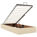 vidaXL Ottoman posteľ s matracom a LED Krémová 90 x 200 cm Látka – Obrázok 4