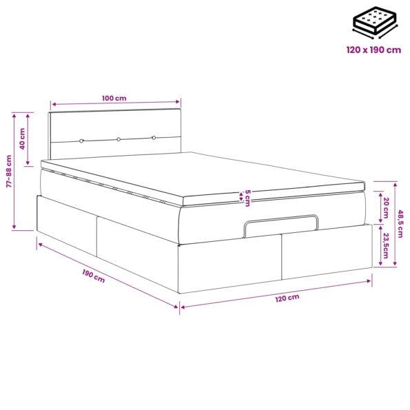 vidaXL Ottoman posteľ s matracom a LED Modrá 120 x 190 cm Látka – Obrázok 12
