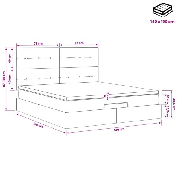 vidaXL Ottoman posteľ s matracom a LED Sivohnedá 140 x 190 cm Látka – Obrázok 12