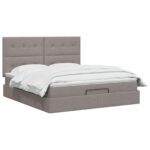 vidaXL Ottoman posteľ s matracom a LED Sivohnedá 140 x 190 cm Látka – Obrázok 2