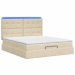 vidaXL Ottoman posteľ s matracom a LED Krémová 140 x 190 cm Látka – Obrázok 7