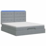 vidaXL Ottoman posteľ s matracom a LED Svetlosivá 140 x 200 cm Látka – Obrázok 7