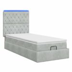 vidaXL Ottoman posteľ s matracom a LED Svetlosivá 100 x 200 cm Zamat – Obrázok 7