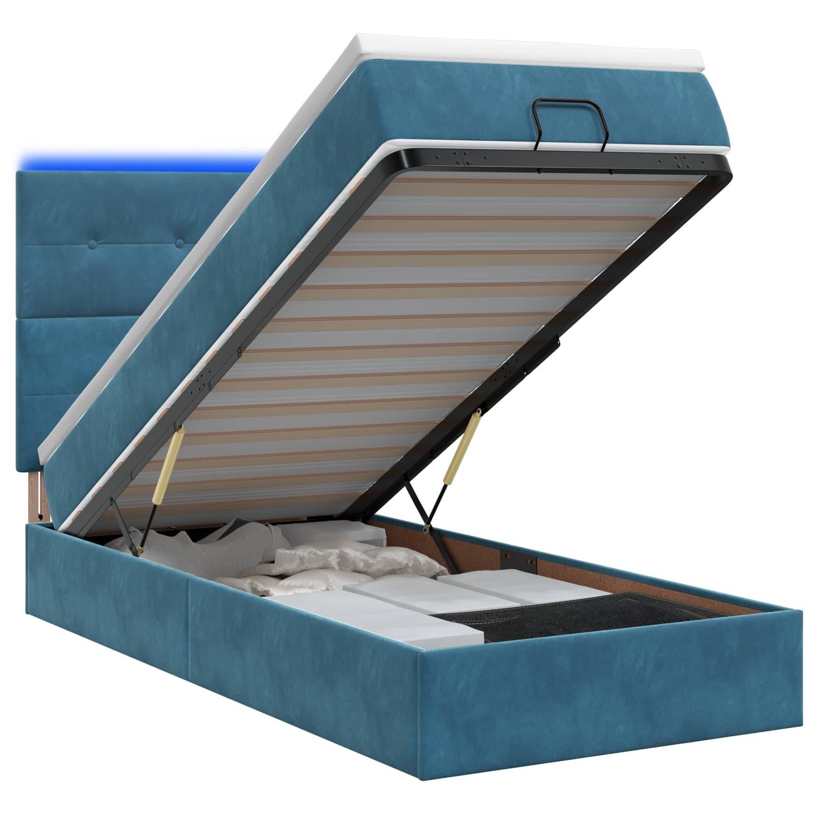 3458275_1.jpg vidaXL Ottoman posteľ s matracom a LED Tmavo modrá 90 x 190 cm Zamat – Obrázok 1