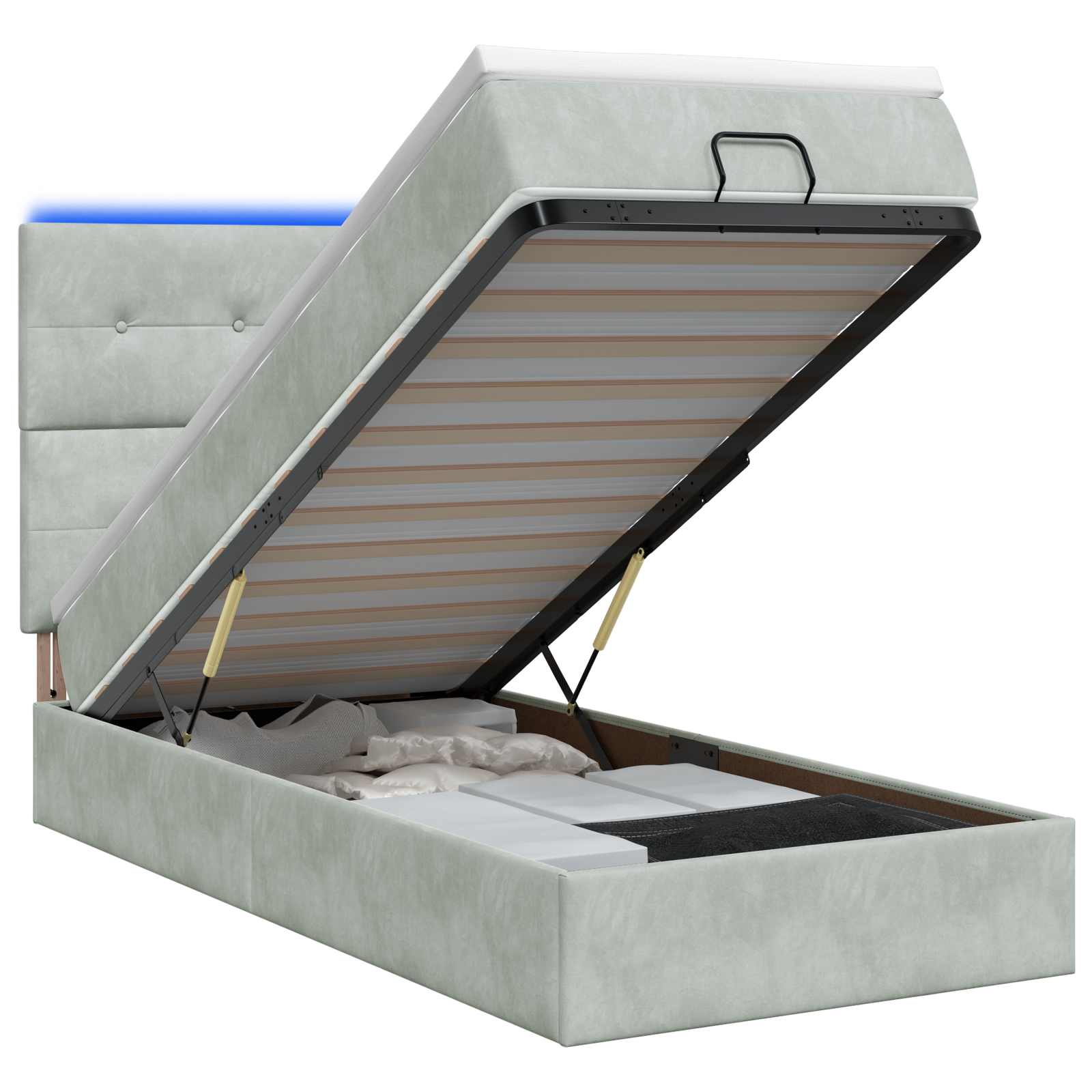3458283_1.jpg vidaXL Ottoman posteľ s matracom a LED Svetlosivá 100 x 200 cm Zamat – Obrázok 1