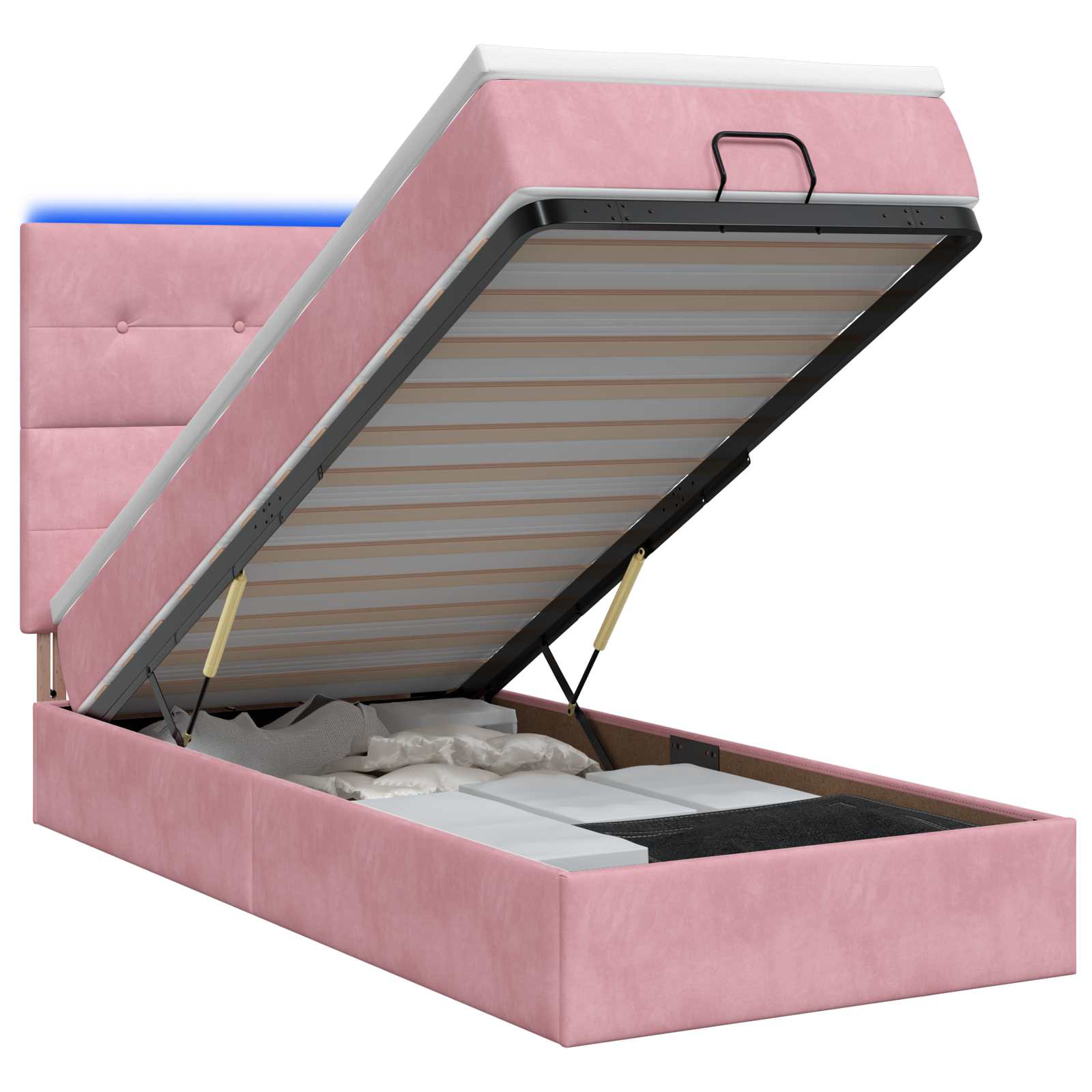 3458288_1.jpg vidaXL Ottoman posteľ s matracom a LED Ružová 100 x 200 cm Zamat – Obrázok 1