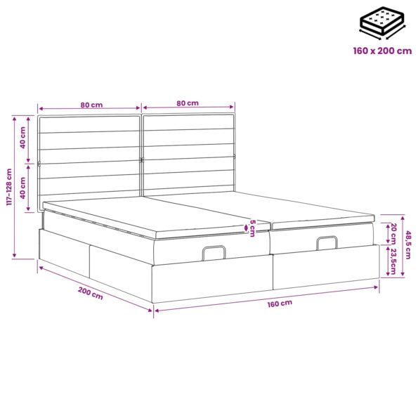 vidaXL Ottoman posteľ s matracom a LED Čierna 160 x 200 cm Látka – Obrázok 12