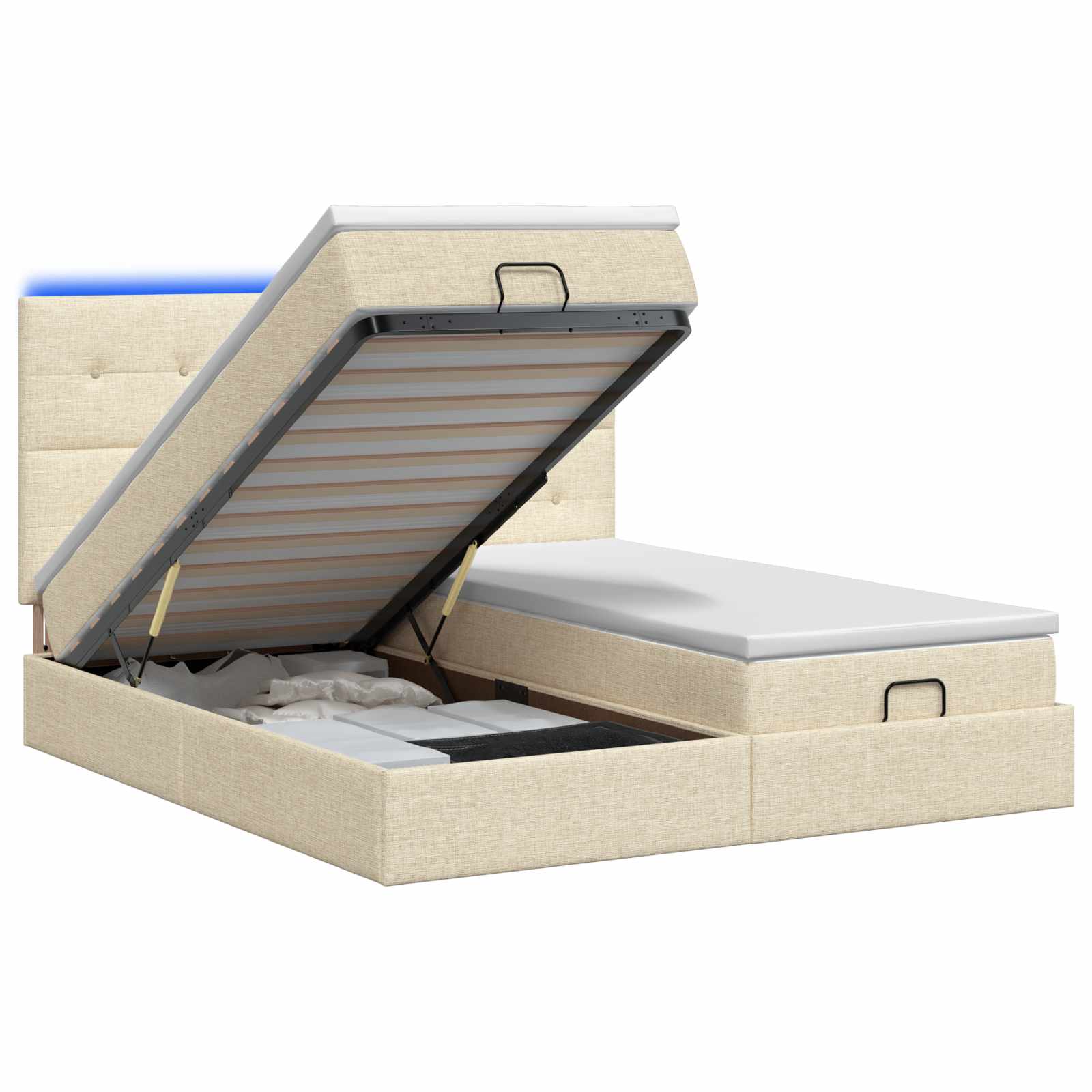 3458442_1.jpg vidaXL Ottoman posteľ s matracom a LED Krémová 180 x 200 cm Látka – Obrázok 1