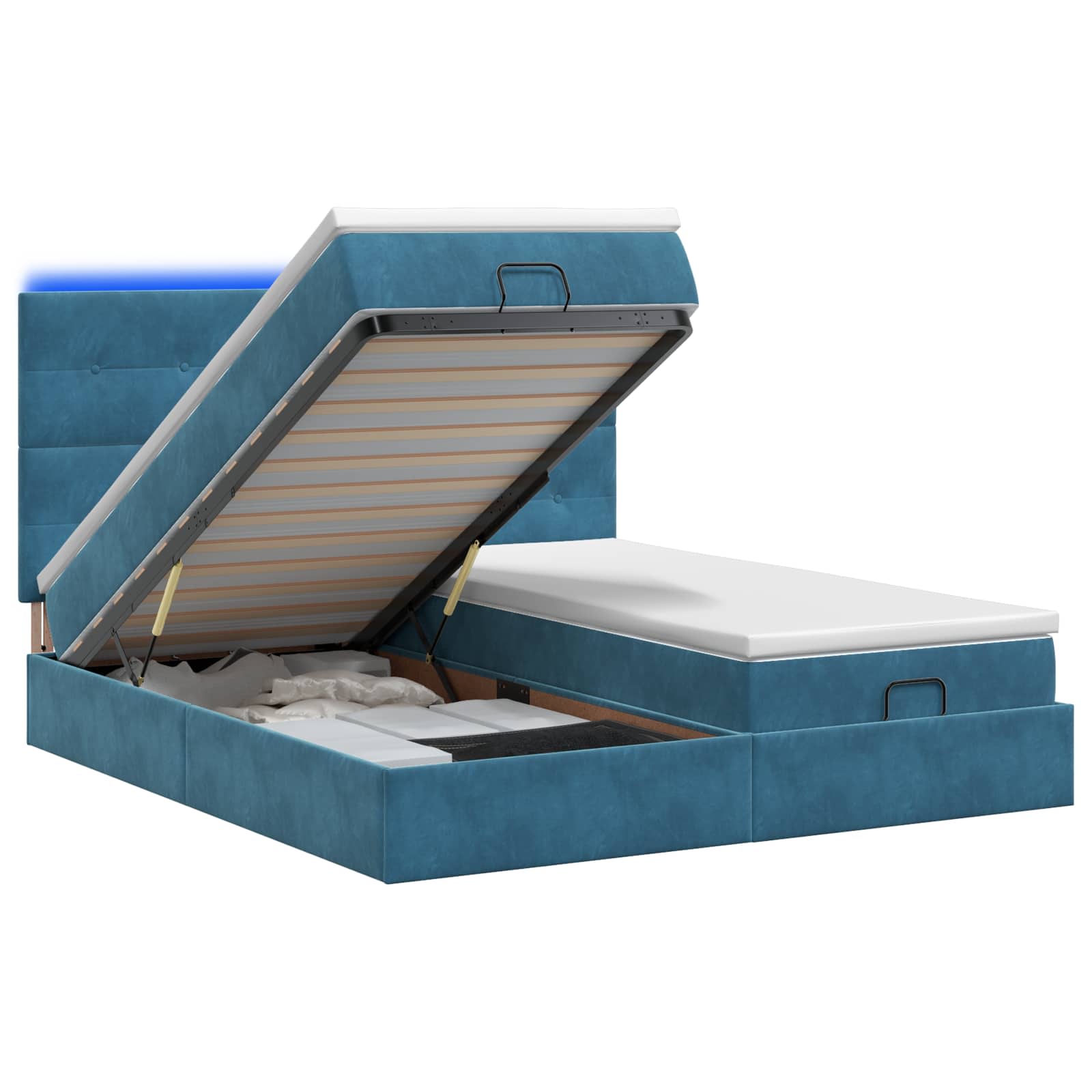 3458494_1.jpg vidaXL Ottoman posteľ s matracom a LED Tmavo modrá 160 x 200 cm Zamat – Obrázok 1