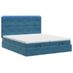 vidaXL Ottoman posteľ s matracom a LED Tmavo modrá 160 x 200 cm Zamat – Obrázok 7