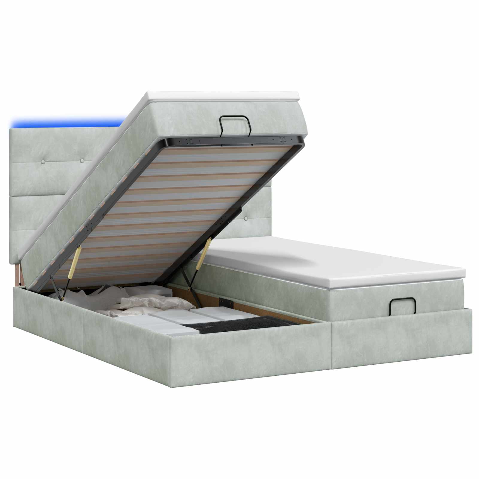 3458502_1.jpg vidaXL Ottoman posteľ s matracom a LED Svetlosivá 200 x 200 cm Zamat – Obrázok 1