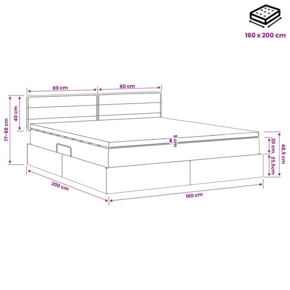 vidaXL Postel s úložným prostorem a matrací Svetlosivá 160 x 200 cm – Obrázok 11