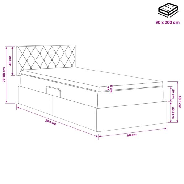 vidaXL Úložná posteľ s čelnou doskou Čierna 90 x 200 cm Zamat – Obrázok 11