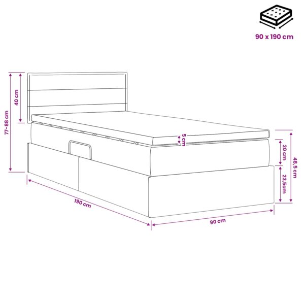 vidaXL LED úložná posteľ s matracom Čierna 90 x 190 cm Látka – Obrázok 12