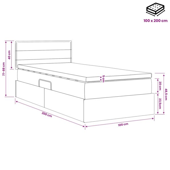 vidaXL LED úložná posteľ s matracom Modrá 100 x 200 cm Látka – Obrázok 12