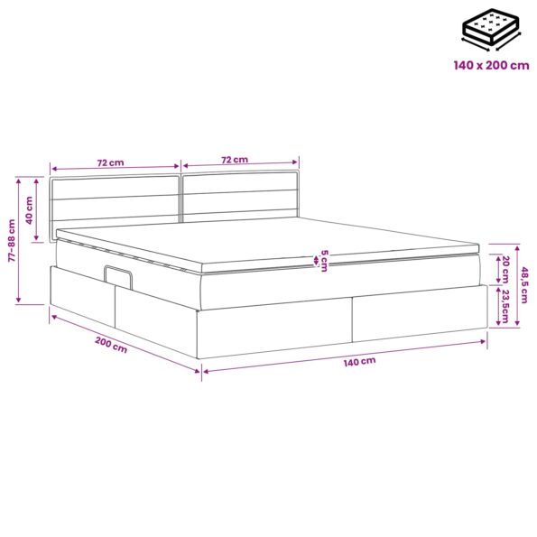 vidaXL LED úložná posteľ s matracom Modrá 140 x 200 cm Látka – Obrázok 12