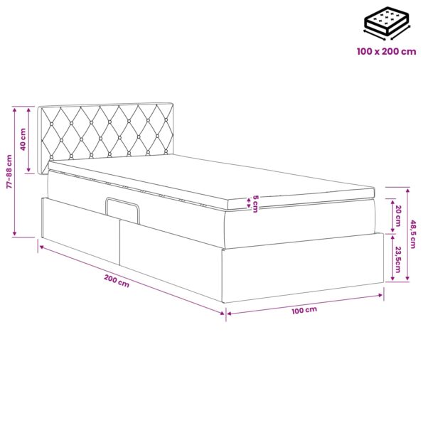 vidaXL LED úložná posteľ s matracom Čierna 100 x 200 cm Zamat – Obrázok 12