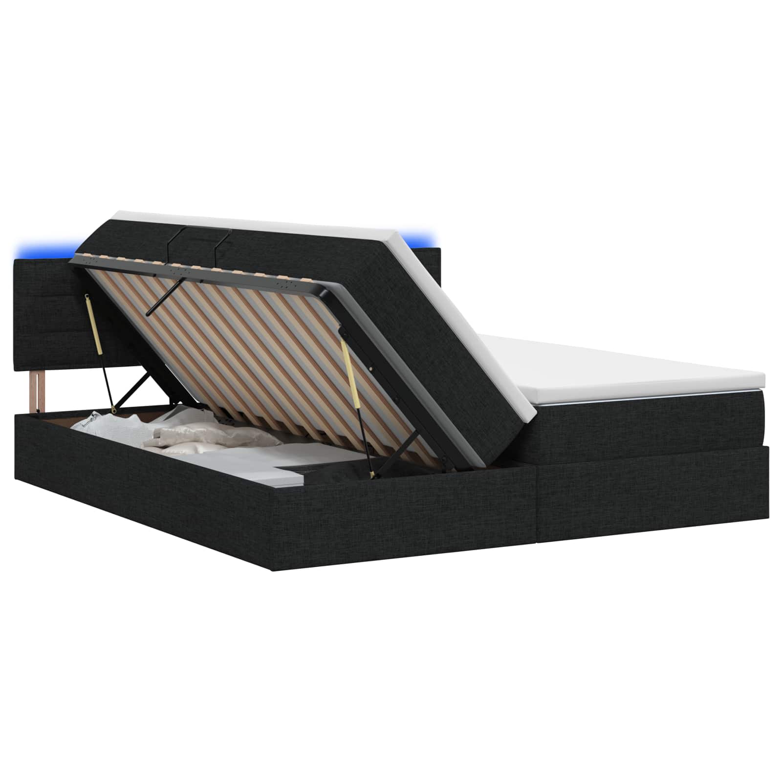 3459338_1.jpg vidaXL LED úložná posteľ s matracom Čierna 180 x 200 cm Látka – Obrázok 1