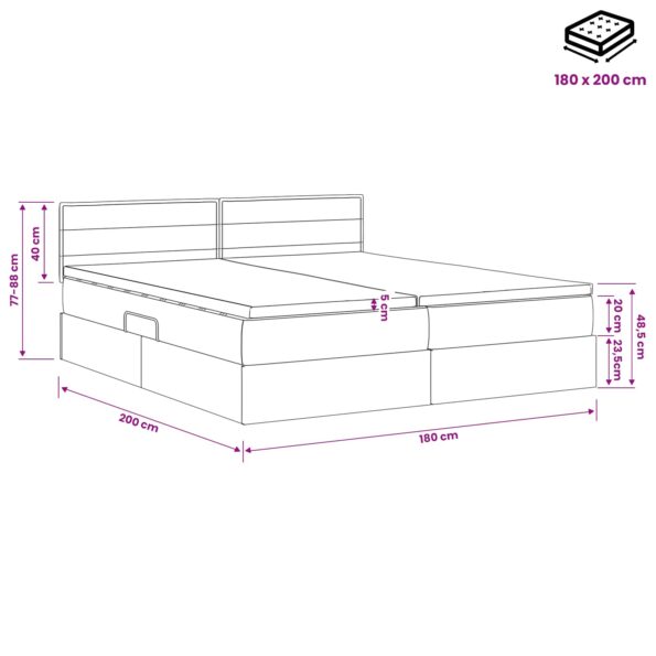 vidaXL LED úložná posteľ s matracom Modrá 180 x 200 cm Látka – Obrázok 12
