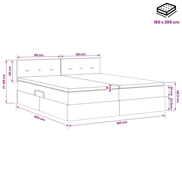 vidaXL LED úložná posteľ s matracom Sivohnedá 180 x 200 cm Látka – Obrázok 12