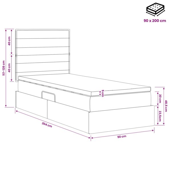 vidaXL Postel s úložným prostorem a matrací Modrá 90 x 200 cm látka – Obrázok 11