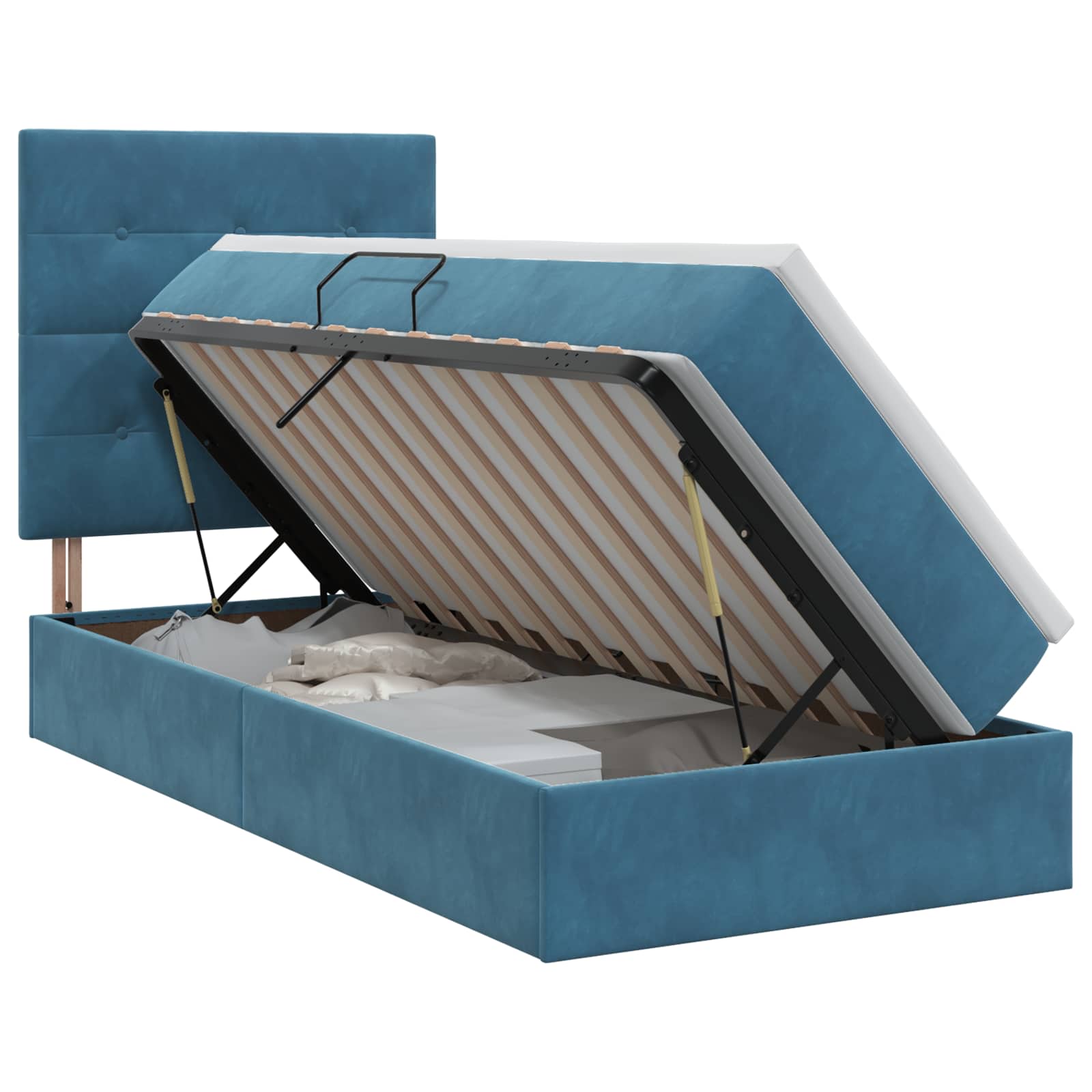 3459667_1.jpg vidaXL Postel s úložným prostorem a matrací Tmavomodrá 90 x 200 cm – Obrázok 1