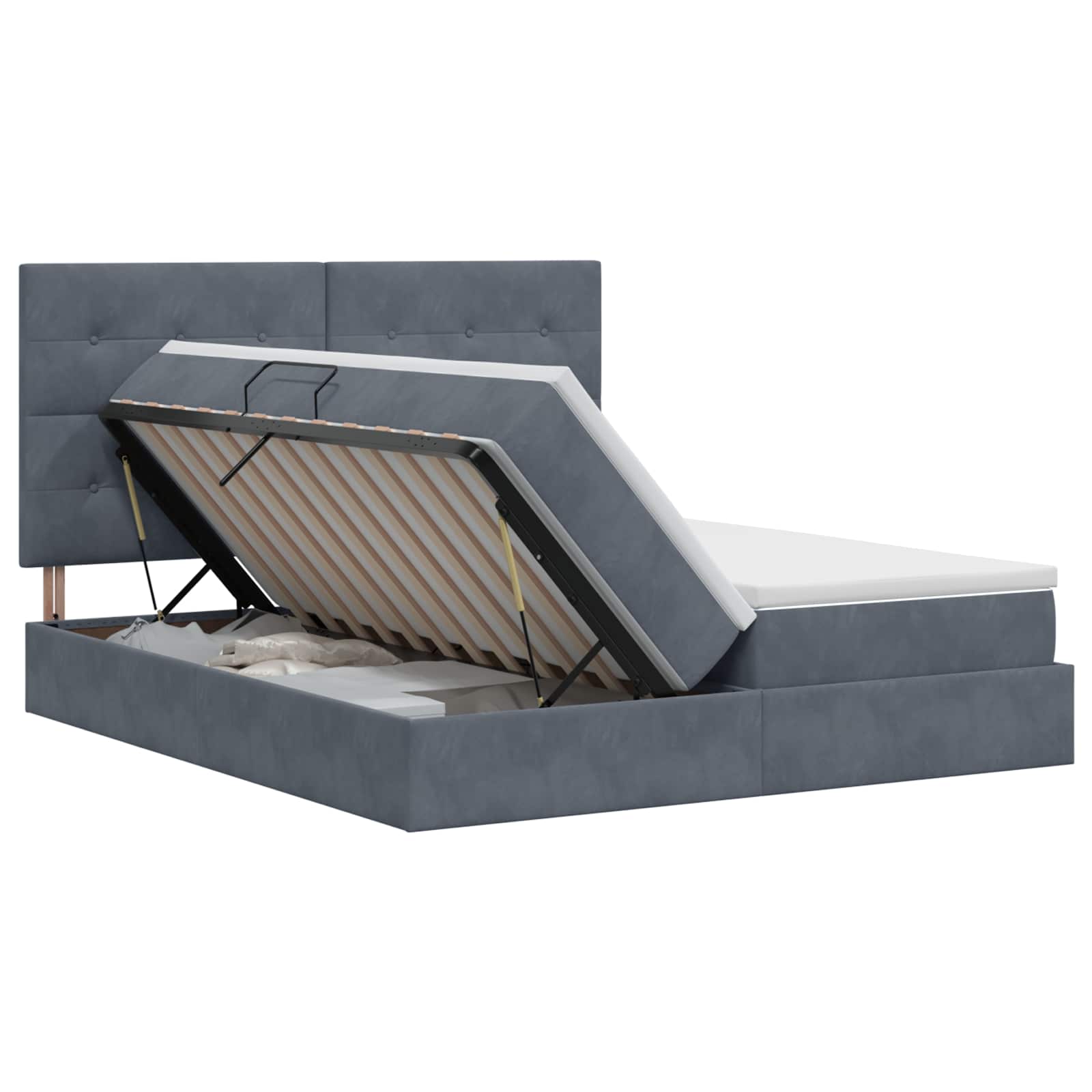 3459826_1.jpg vidaXL Úložná posteľ s čelnou doskou Tmavosivá 180 x 200 cm Zamat – Obrázok 1