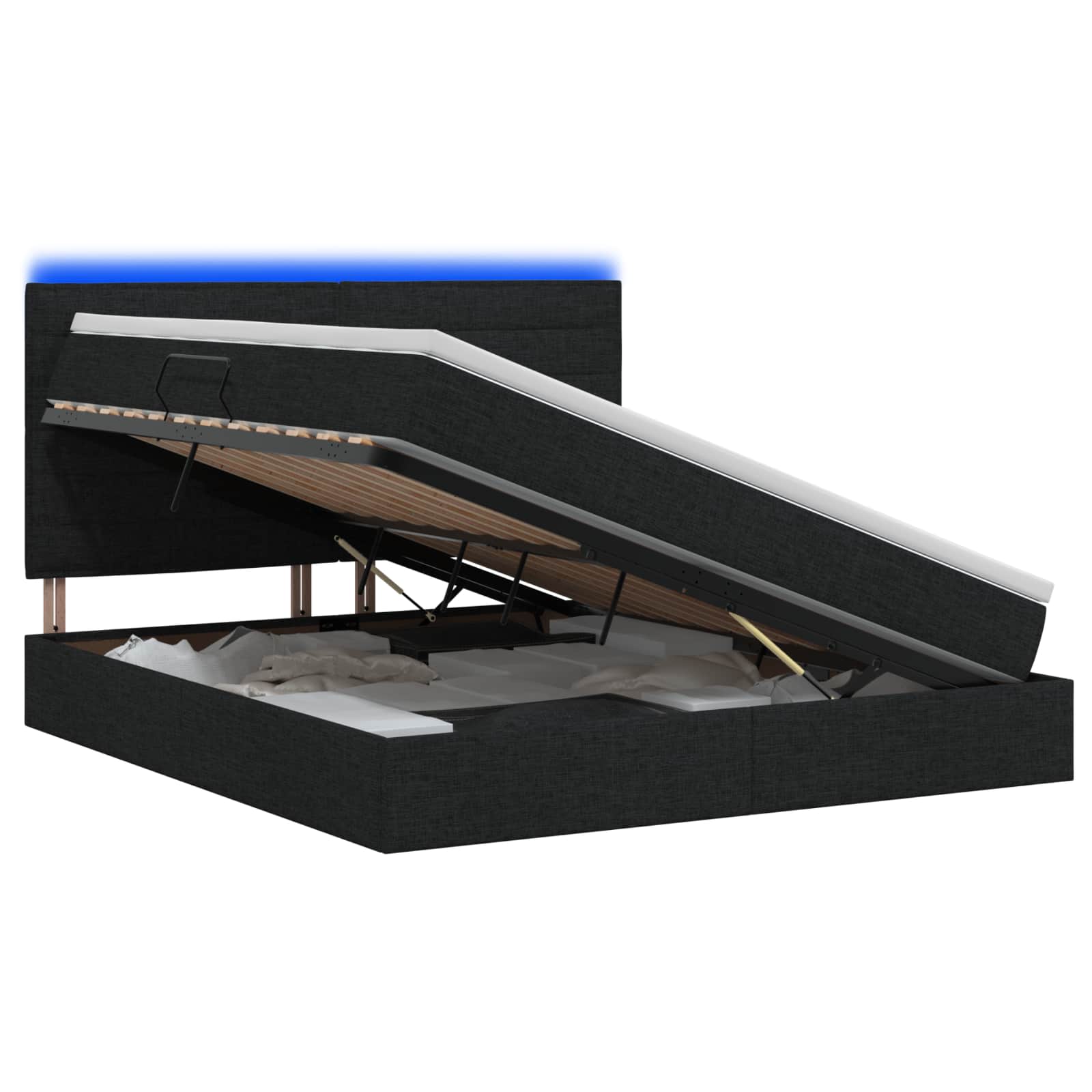 3459893_1.jpg vidaXL LED úložná posteľ s matracom Čierna 160 x 200 cm Látka – Obrázok 1