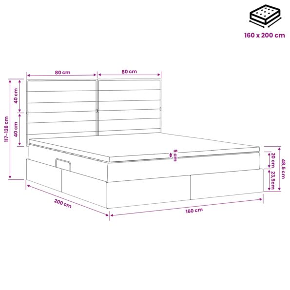 vidaXL LED úložná posteľ s matracom Čierna 160 x 200 cm Látka – Obrázok 12