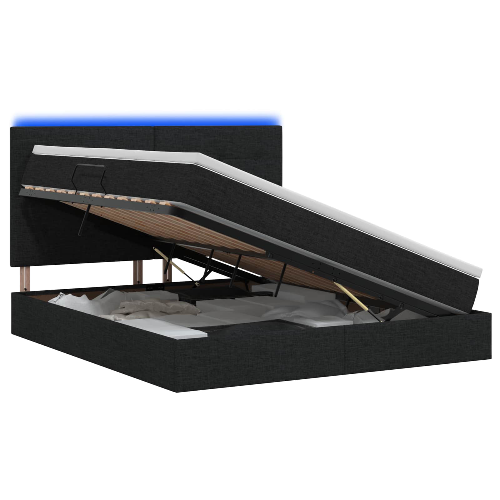 3459956_1.jpg vidaXL LED úložná posteľ s matracom Čierna 160 x 200 cm Látka – Obrázok 1